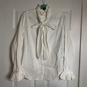 Lauren Ralph Lauren Classic White Button Down Ruffle Collar Sleeve Bow Sz XL